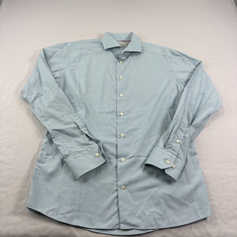 Eton Shirt Mens 42 16.5 Blue Green Plaid Button Up Slim Fit Formal Casual - Picture 2 of 10